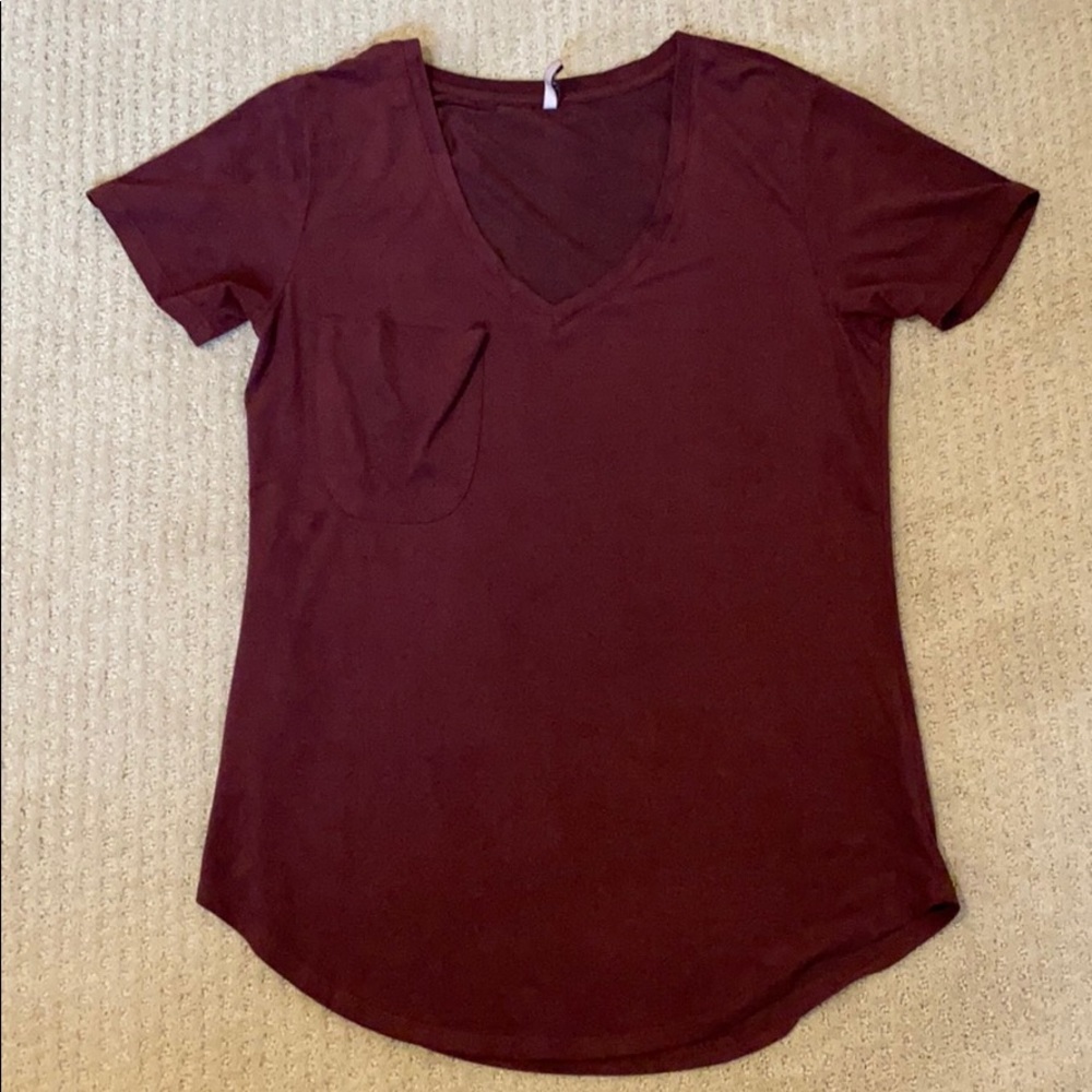 Z Supply Burgundy V Neck Suede Tee